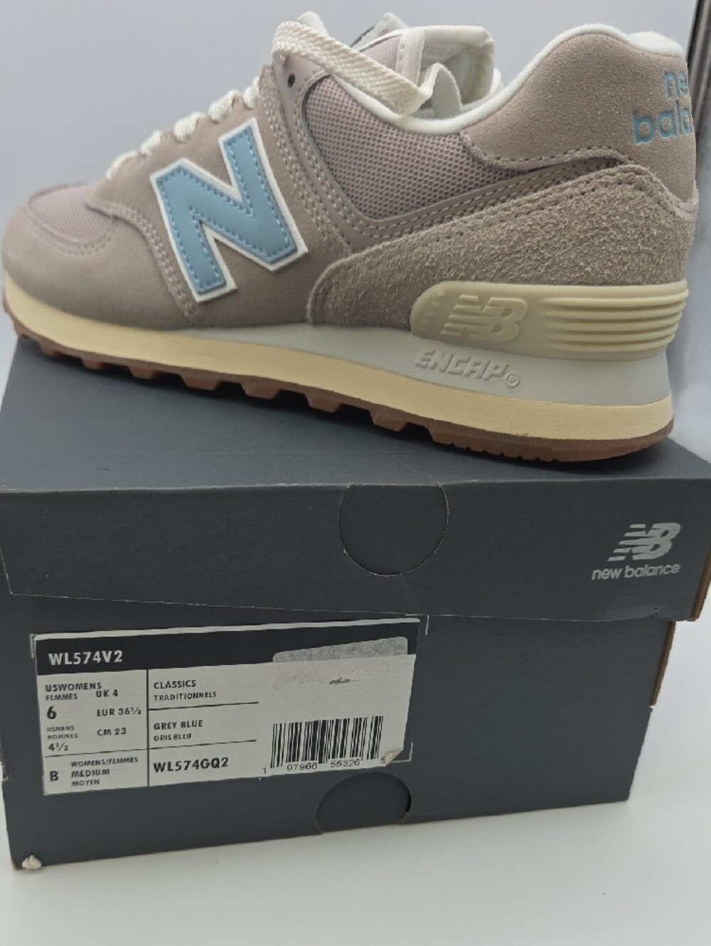 New Balance Taupe Sneakers with Light Blue N Logo - Picture 2 of 7